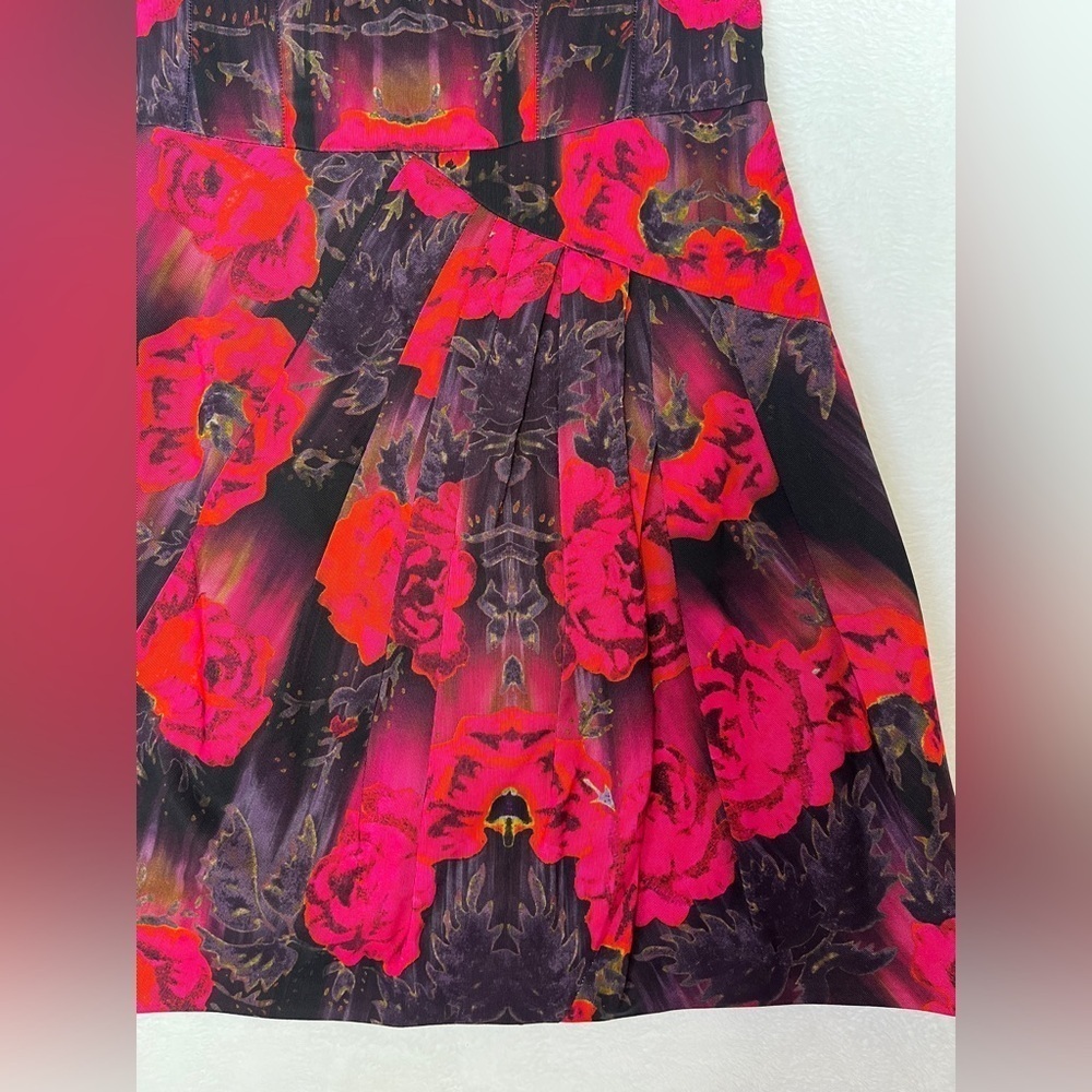 VTG Nicole Miller Cotton Leather Pink Floral Dress Cutout Y2K Dark Romantic Sz 8 - Picture 5 of 12